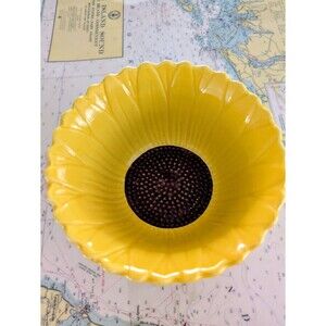 Harvest Spice Sunflower Ceramic Bowl Yellow Scalloped Petal Edge&textured Center